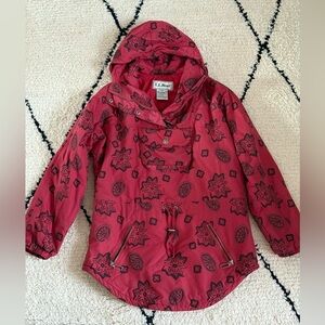 Vintage L.L. Bean Red and Black Floral Anorak Ski Parka Size Small EUC